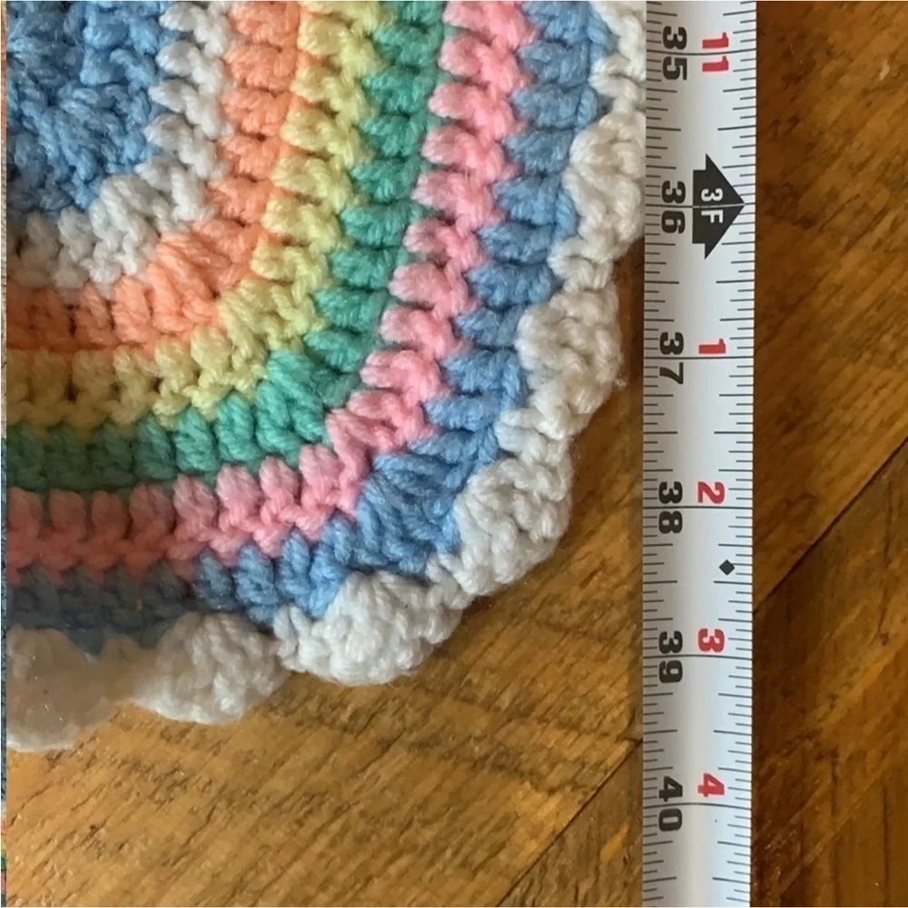 Handmade crochet baby blanket in pastel colors / colorblock pattern